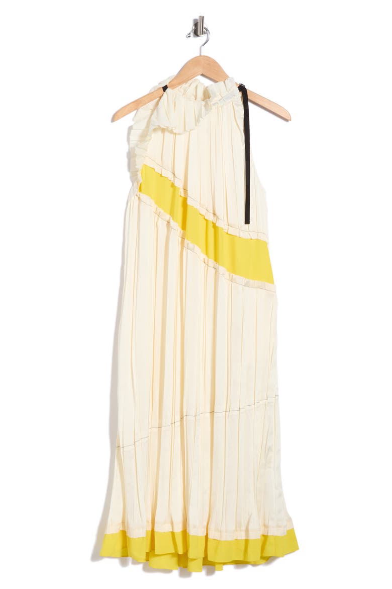 Pleated Colorblocked Sleeveless Dress, Main, color, IVORY-PINEAPPLE