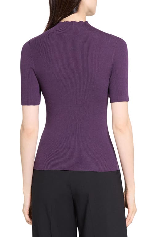 Theory Leenda Regal Merino Wool Short-sleeve Mock-neck Top In Purple