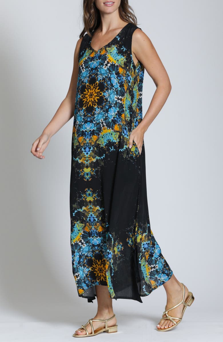 APNY Sleeveless Maxi Dress, Alternate, color, Blackblue Multi