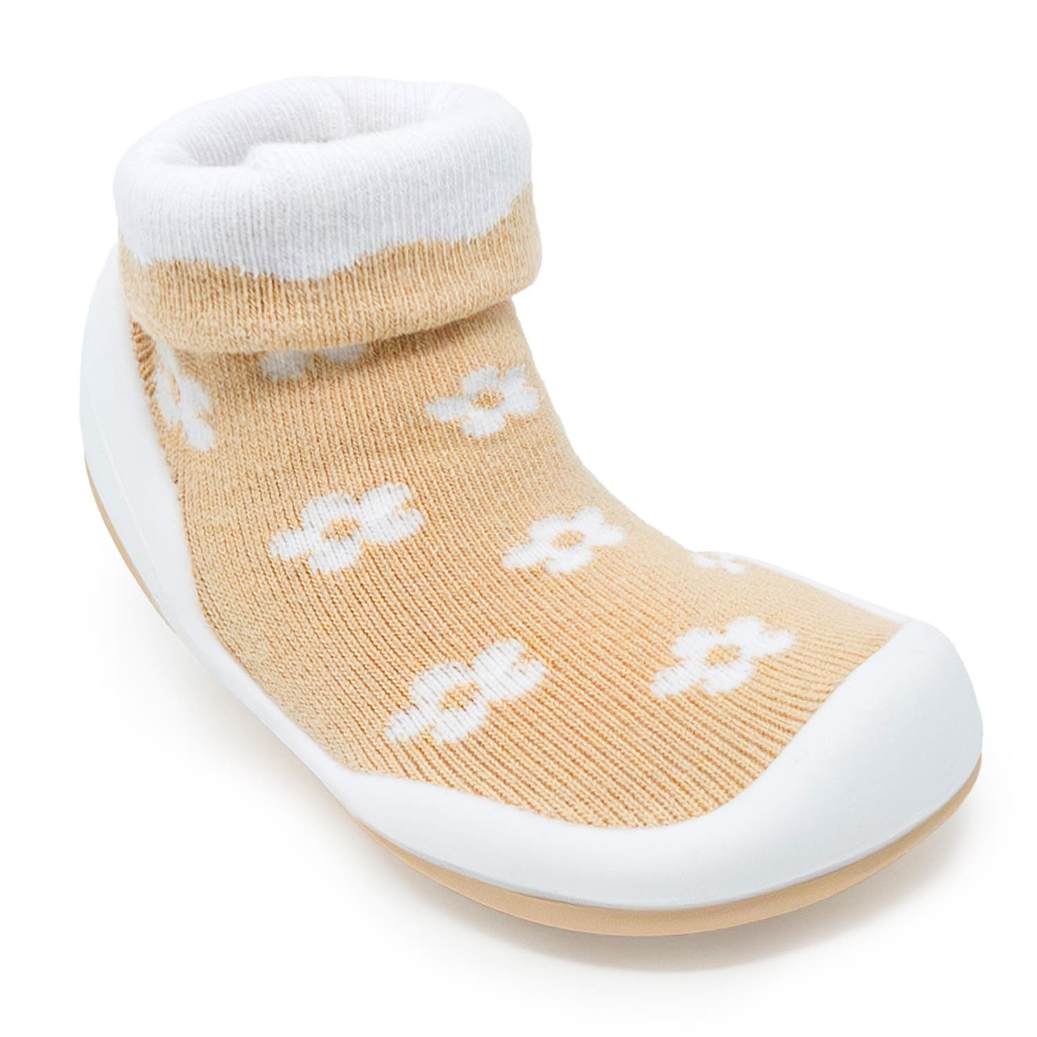 Komuello Toddler Girl Sock Shoes - Daisies Latte, Alternate, color, Latte