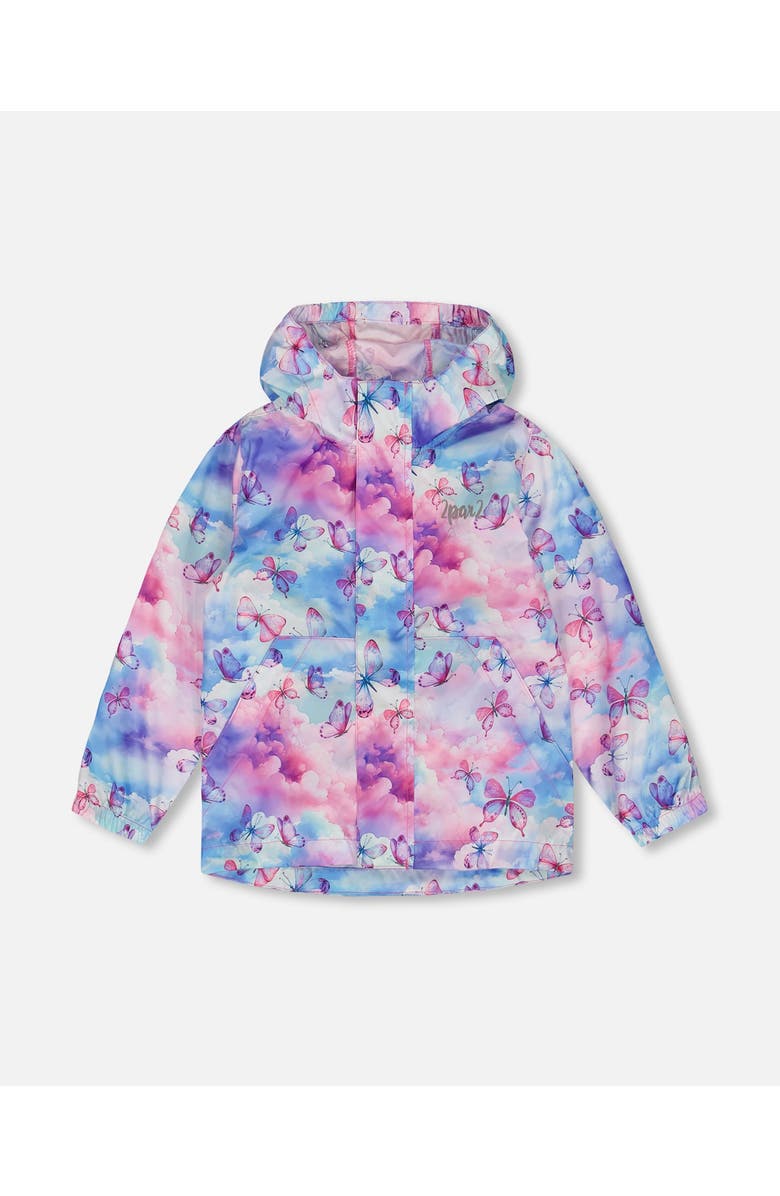 Deux par Deux Girl's Printed Packable Windbreaker Butterflies On Multicolored Background, Main, color, Butterflies On Multicolored