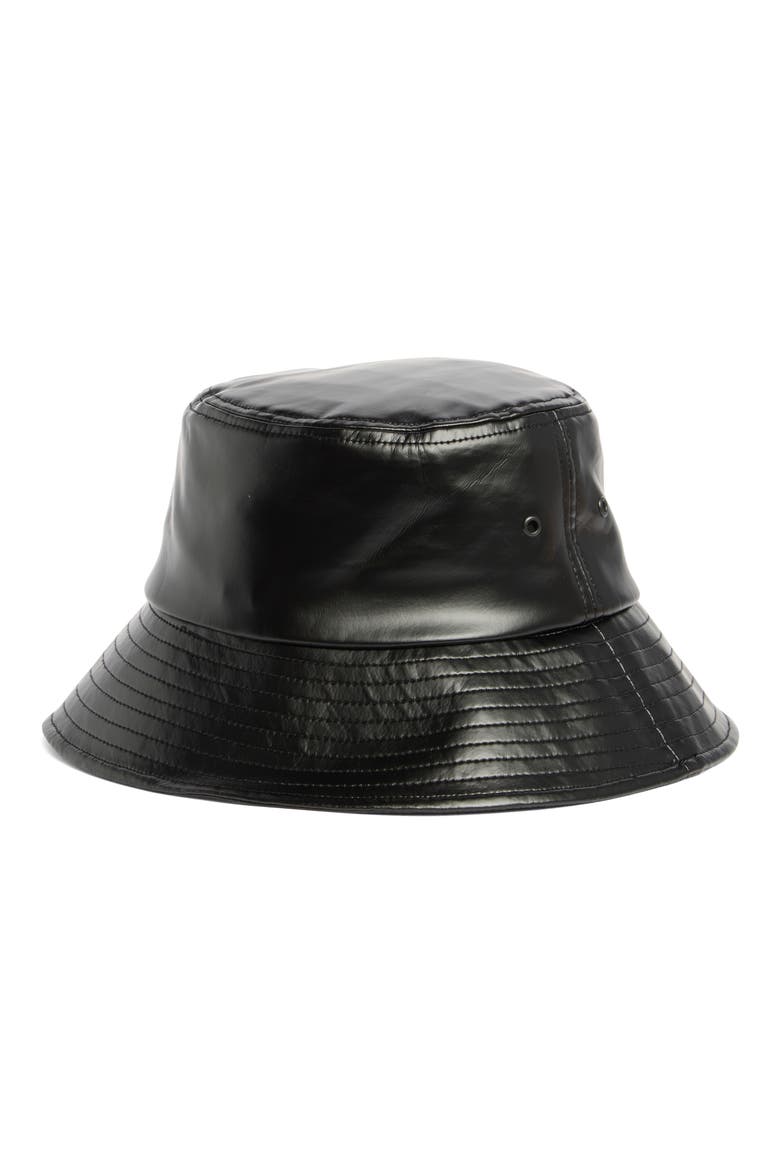 Water Resistant Faux Leather Bucklet Hat, Alternate, color, BLACK