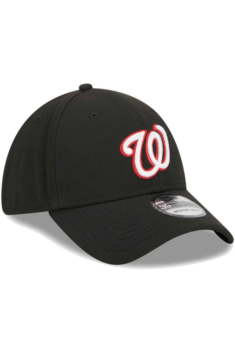 Men's New Era Black Washington Nationals Logo 39THIRTY Flex Hat, Alternate, color, Black