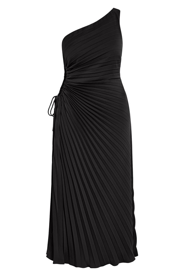 Aliza One-Shoulder Dress, Alternate, color, BLACK