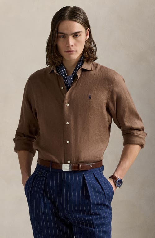 Polo Ralph Lauren Classic Fit Solid Linen Button-up Shirt In Brown