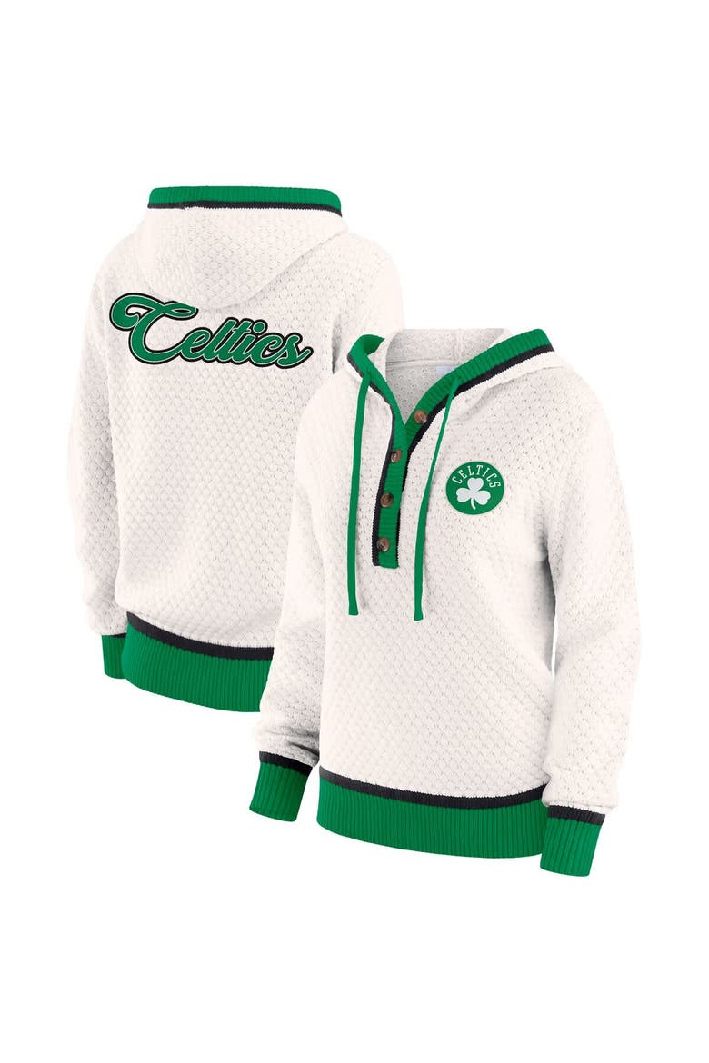 Women's WEAR by Erin Andrews Cream Boston Celtics Plus Size Hoodie Sweater, Main, color, Cream