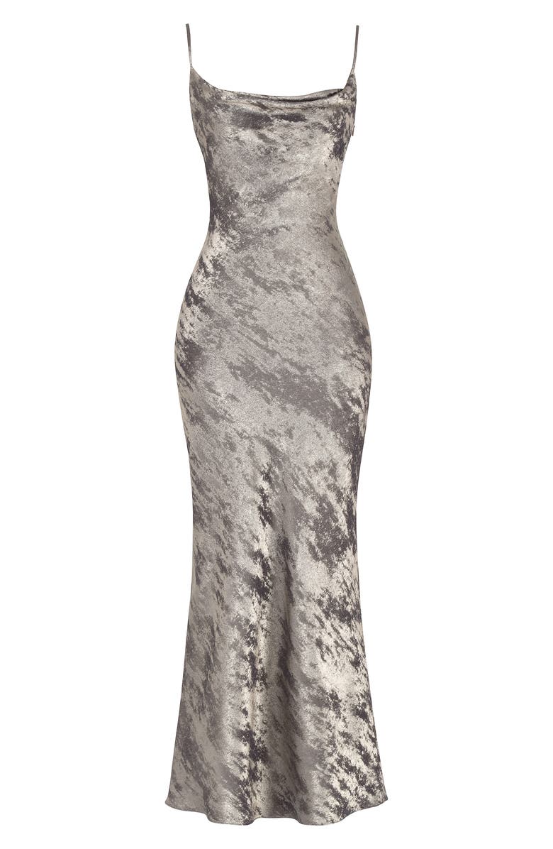 HOUSE OF CB Gabrielle Metallic Cowl Neck Satin Dress, Alternate, color, Bronze