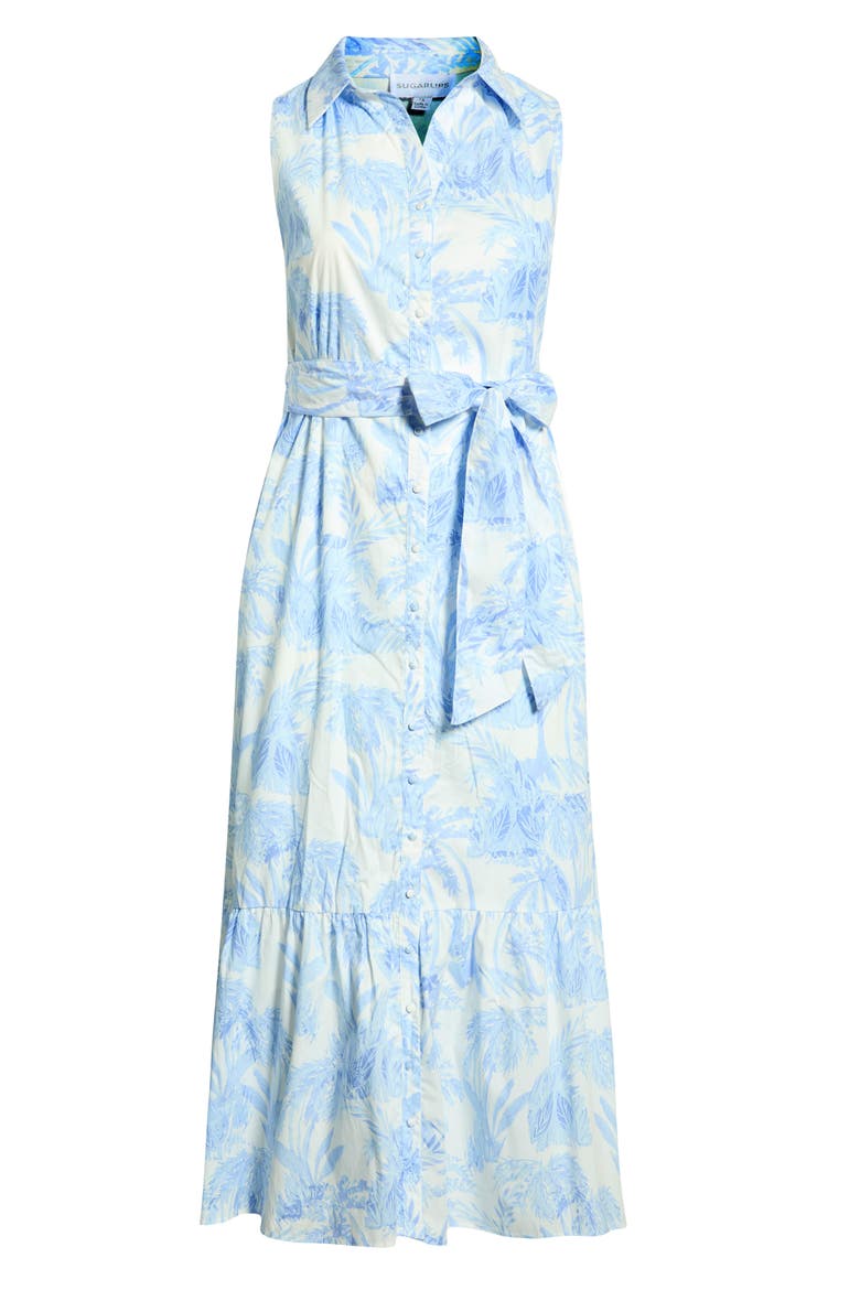 Poly Leaf Cileah Ruffle Collar Maxi Dress, Alternate, color, BLUE/ WHITE MULTI