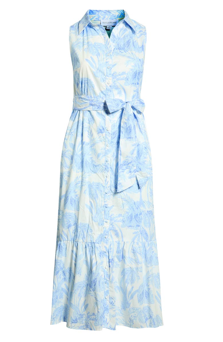 SUGARLIPS Poly Leaf Cileah Ruffle Collar Maxi Dress, Alternate, color, Blue/ White Multi