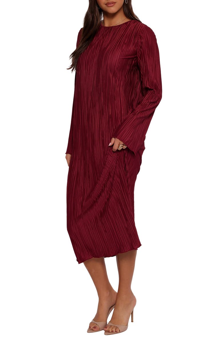 Petal & Pup Tannikah Long Sleeve Plissé Maxi Dress, Alternate, color, Ruby Wine