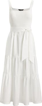 Lauren Ralph Lauren Smocked Bodice Sleeveless Tiered Midi Dress