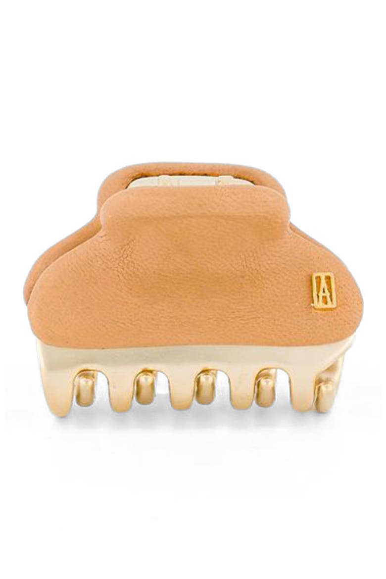 Vendome leather hair clip, Main, color, beige