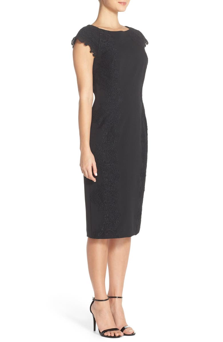 Maggy London Lace Detail Crepe Sheath Dress, Alternate, color,