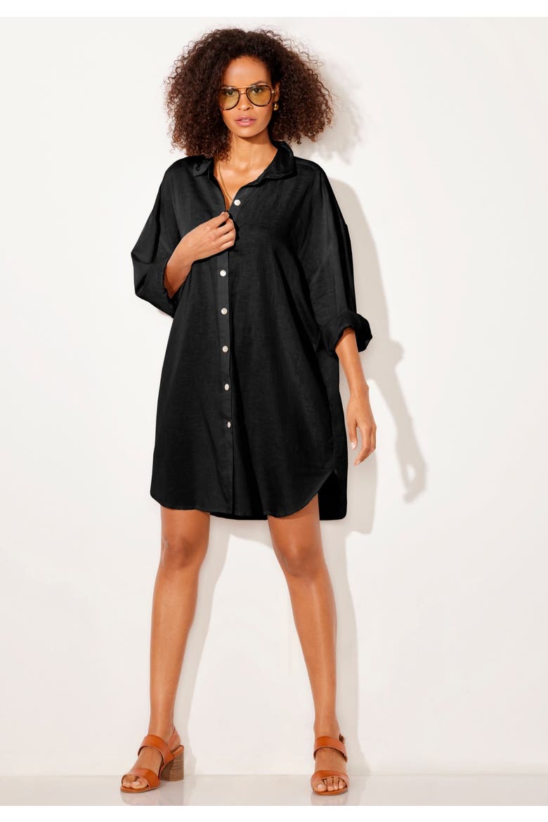 Essential Go Anywhere Oversized Beach Shirt Cover Up, Alternate, color, Black