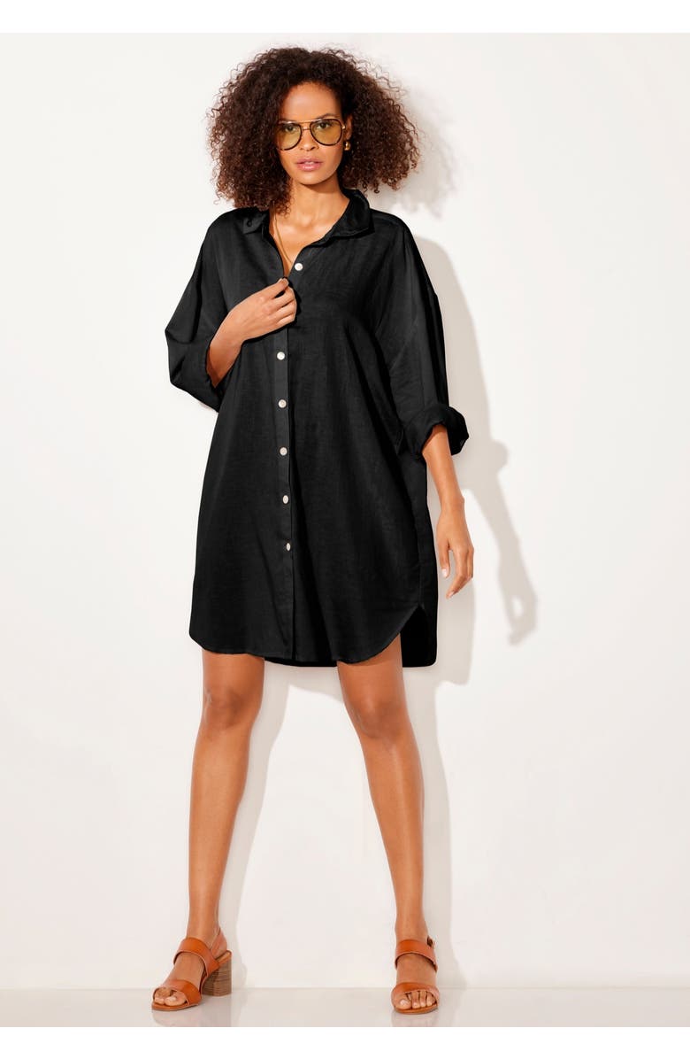 Swimsuits for All Essential Go-Anywhere Oversized Beach Shirt Cover Up, Alternate, color, Black