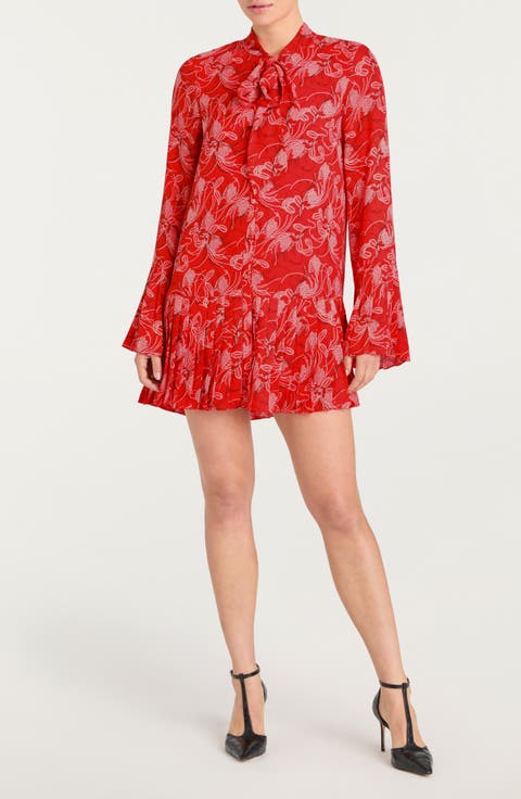 Alinda Botanical Floral Long Sleeve Drop Waist Shirtdress