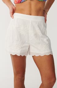 Rip Curl Bossa Nova Embroidered Scallop Hem Cotton Shorts