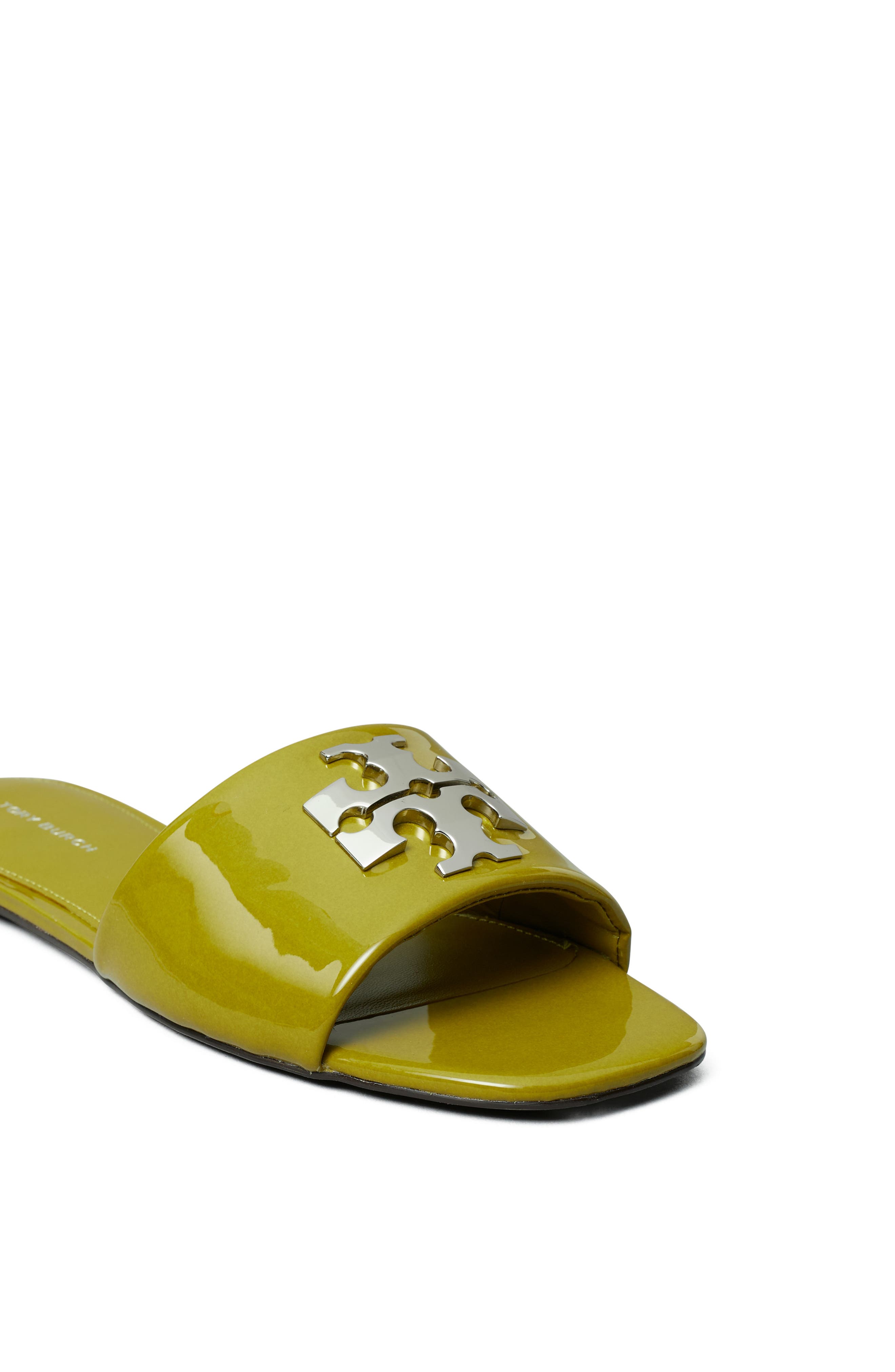 Charlie Leather Slide Sandal, Alternate, color, MOSS / SILVER
