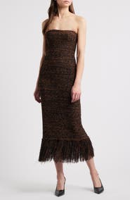 FRAME Strapless Fringe Bouclé Dress