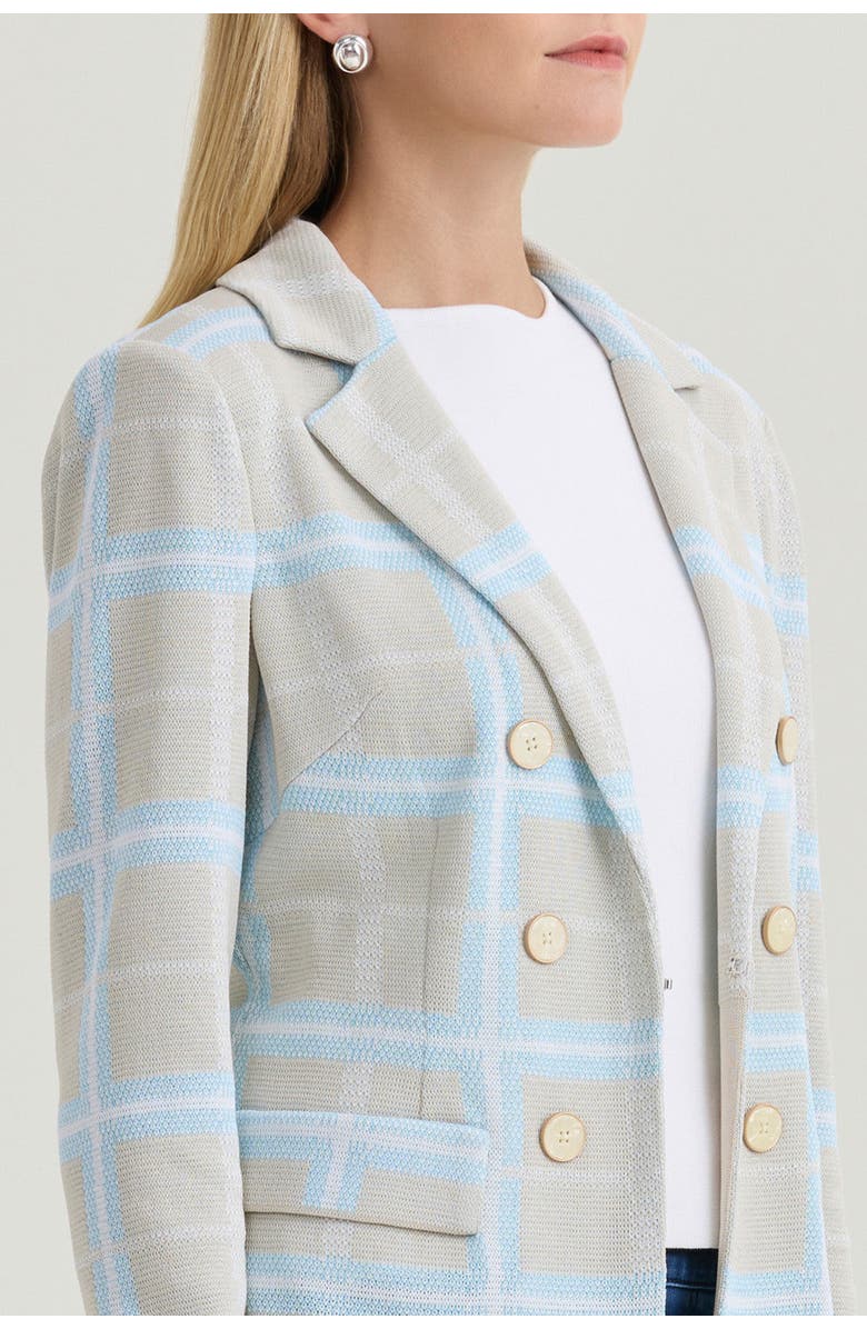 Ming Wang Heritage Plaid Knit Blazer, Alternate, color, Limestone/Serene/White