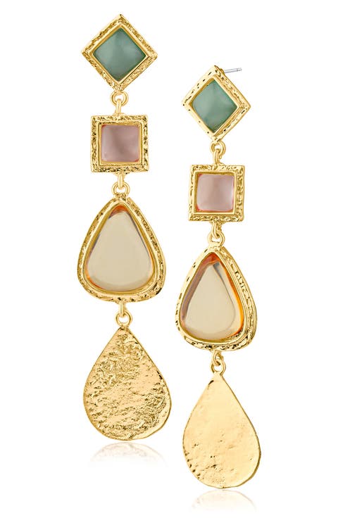 Mixed Stone Link Drop Earrings