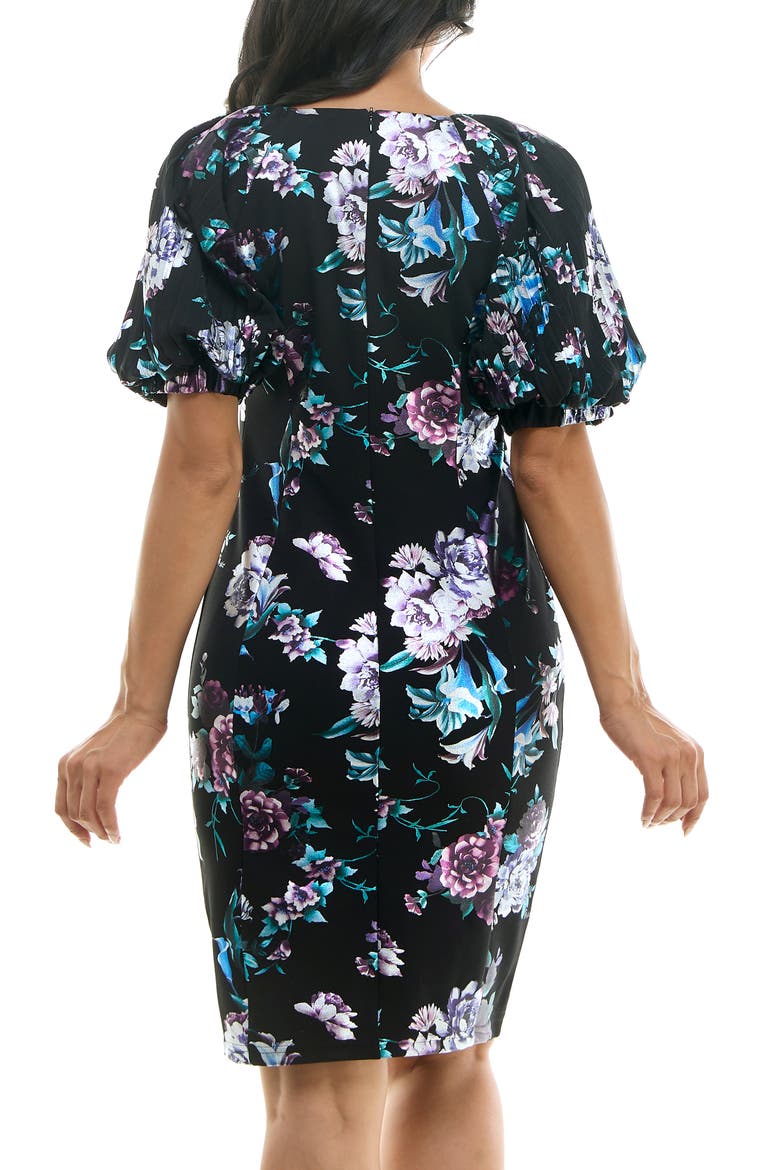 Floral Puff Sleeve Dress, Alternate, color, BLACK/LAVENDER MULTI