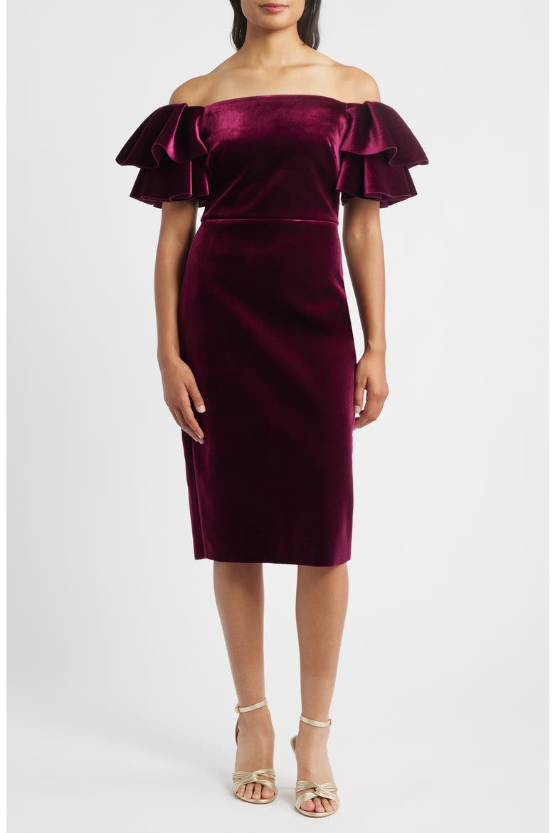 Off the Shoulder Ruffle Cocktail Dress, Main, color, WNE