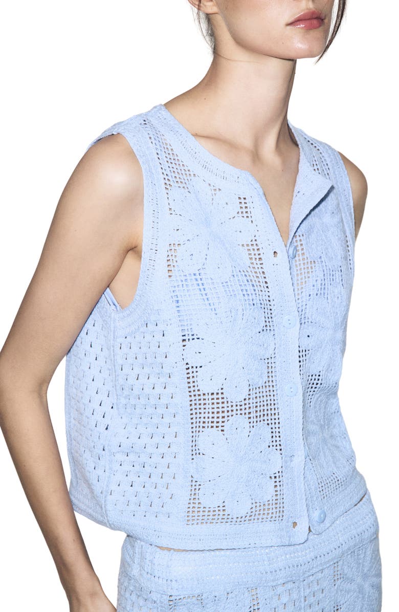 MANGO Openwork Knit Vest, Alternate, color, Sky Blue