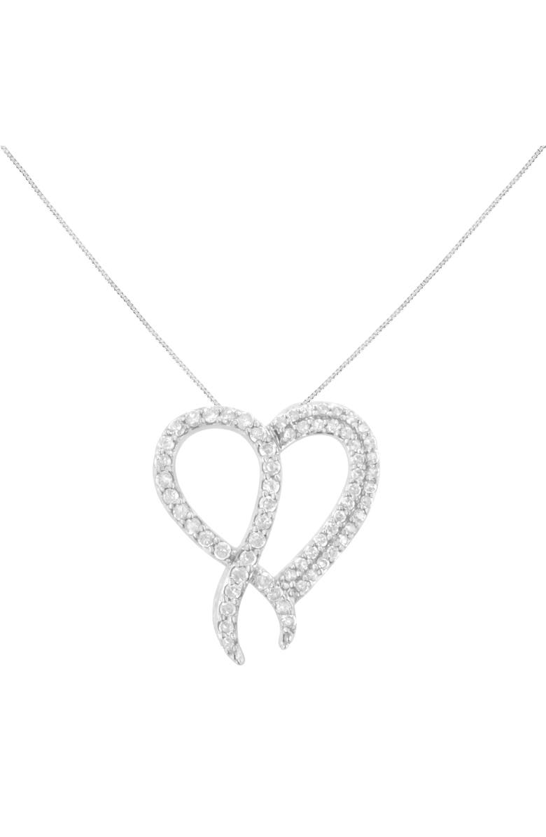 Haus of Brilliance Silver 1 cttw Diamond Heart and Ribbon 18" Pendant Necklace, Alternate, color, White