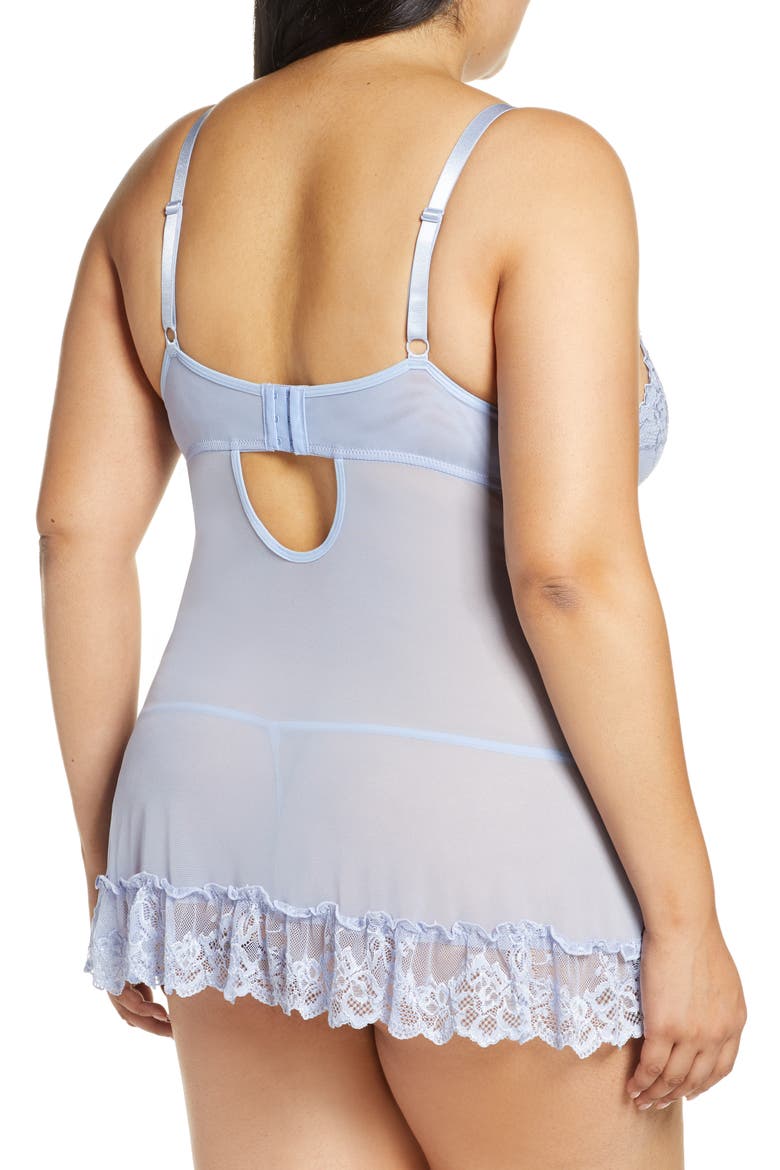 Valentine Soft Cup Babydoll Chemise & G-String Thong, Alternate, color, BRUNNERA BLUE