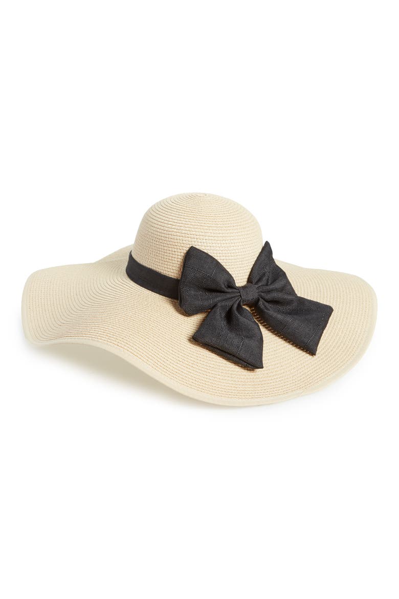 Oversize Bow Floppy Straw Hat, Main, color, NATURAL/ BLUE