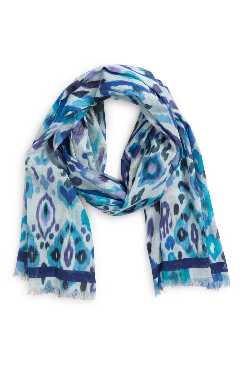 Metallic Ikat Floral Scarf, Main, color, SKY BLUE