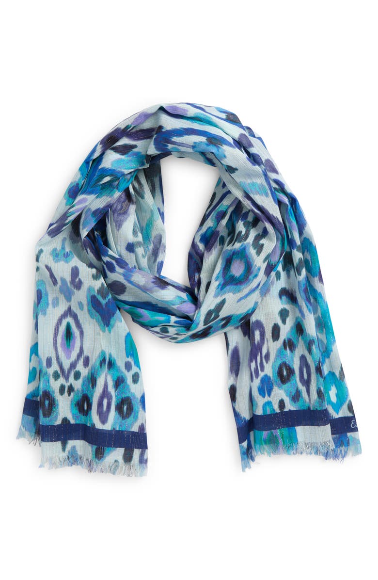 Echo Metallic Ikat Floral Scarf, Main, color, Sky Blue