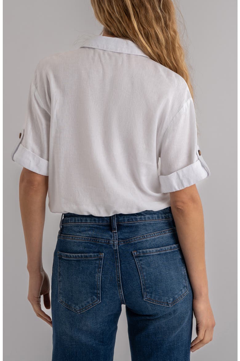 Rebel Knot Front Linen Blend Top, Alternate, color, WHITE