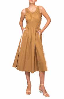 MELLODAY Embroidered Side Stripe Sleeveless Twill Midi Dress