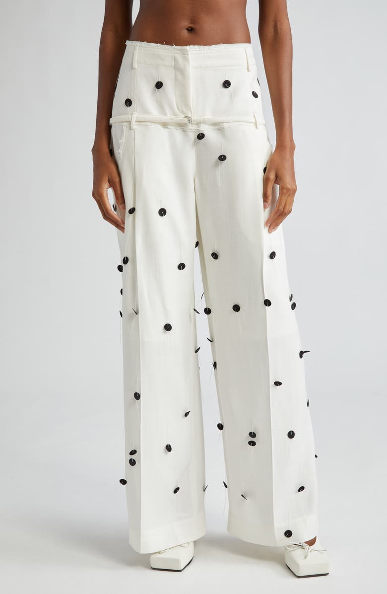 Jacquemus Criollo Embroidered Polka Dot Belted Wide Leg Pants, Main, color,
