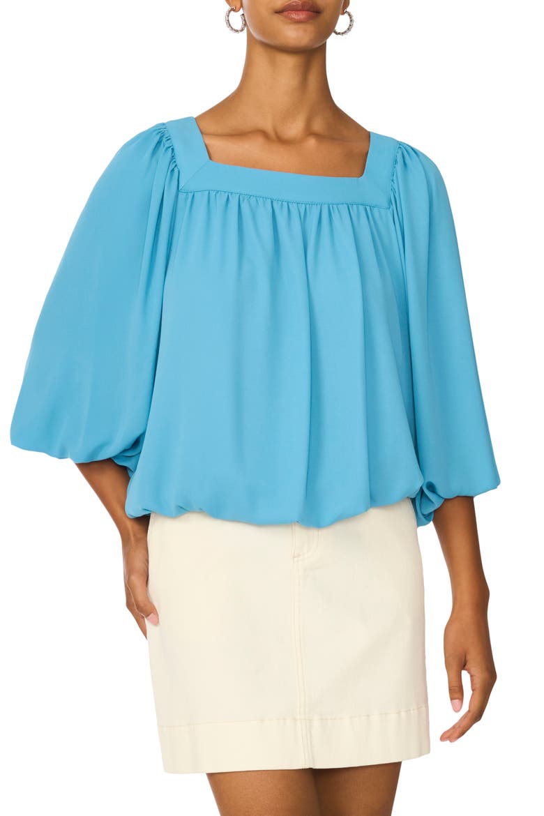 Square Neck Bubble Hem Top, Main, color, WAVE COAST