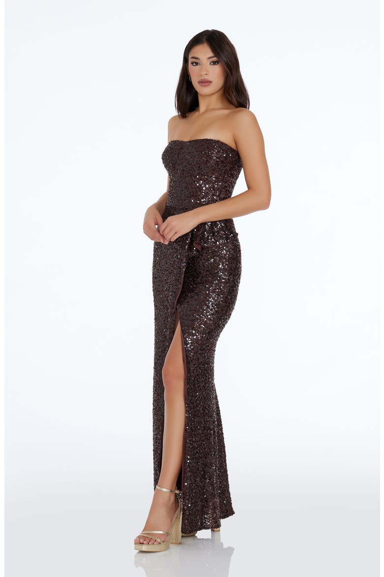 Kai Strapless Sequin Gown, Alternate, color, MOCHA