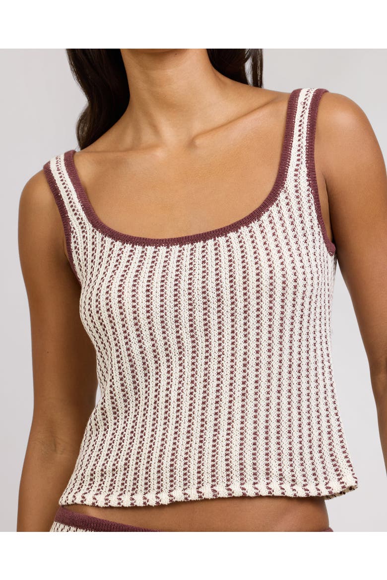 Crochet Knit Square Neck Tank, Alternate, color, Egret/Cacao