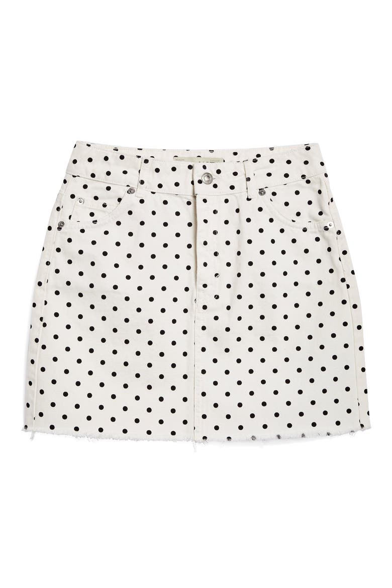 MOTO High Waist Denim Skirt, Alternate, color, WHITE MULTI
