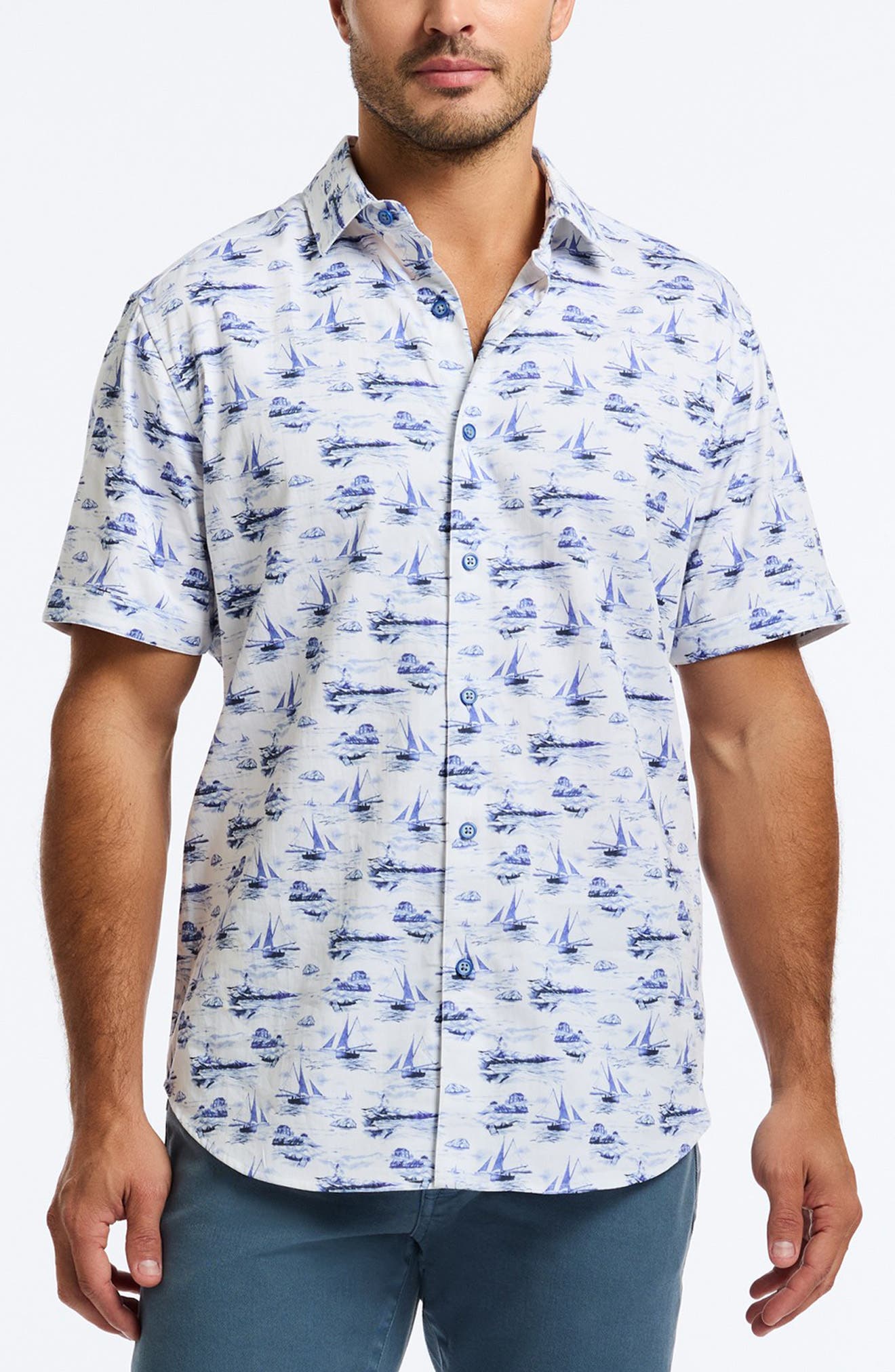 Robert Graham Alboran Short Sleeve Stretch Cotton Button-Up Shirt