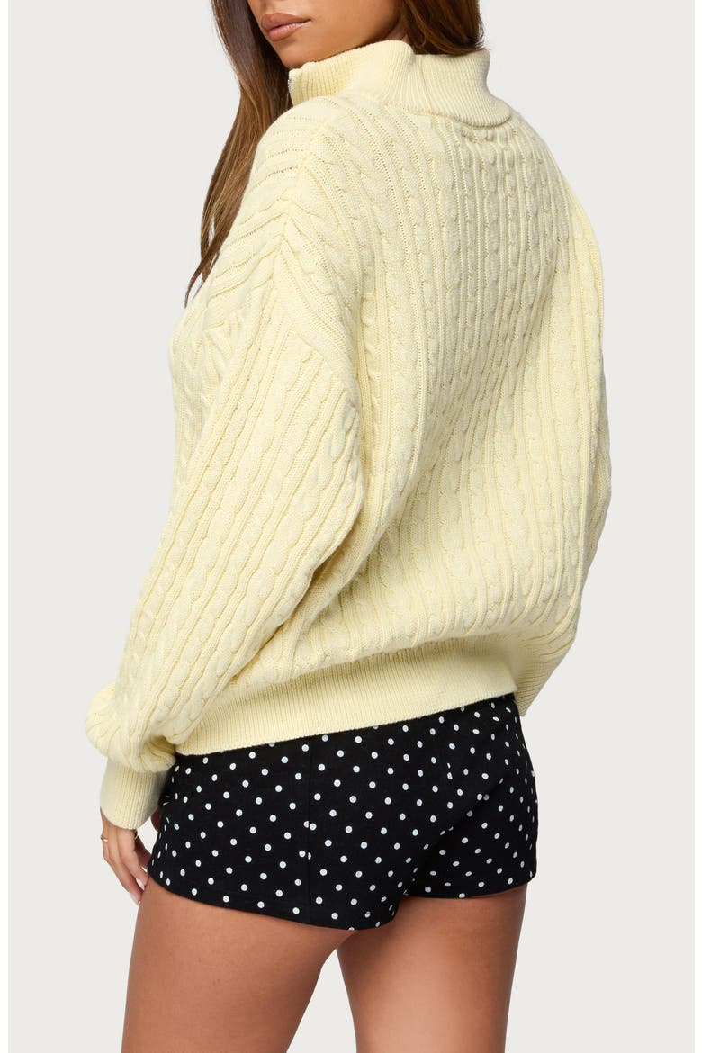 Sarie Cable Stitch Quarter Zip Cotton Sweater, Alternate, color, LIGHT-YELLOW