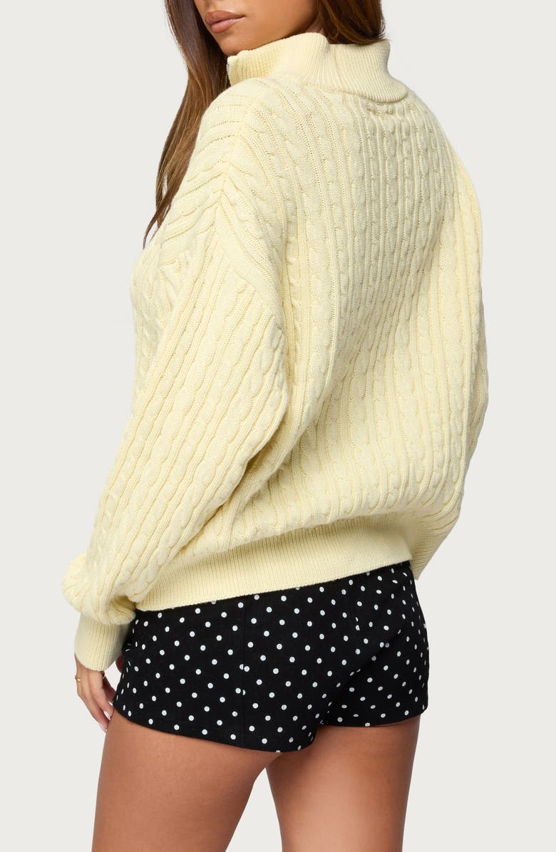 EDIKTED Sarie Cable Stitch Quarter Zip Cotton Sweater, Alternate, color, Light-Yellow