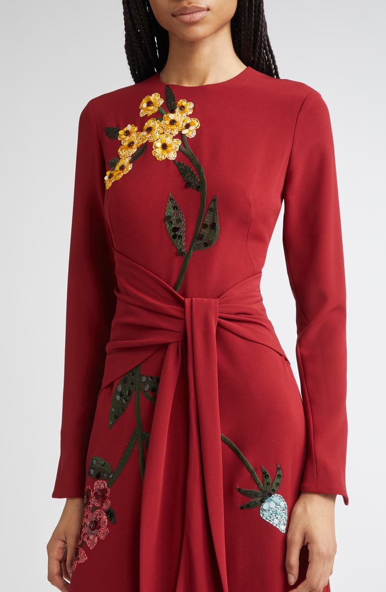 Lela Rose Floral Embroidered Long Sleeve Knit Dress, Alternate, color, Wine