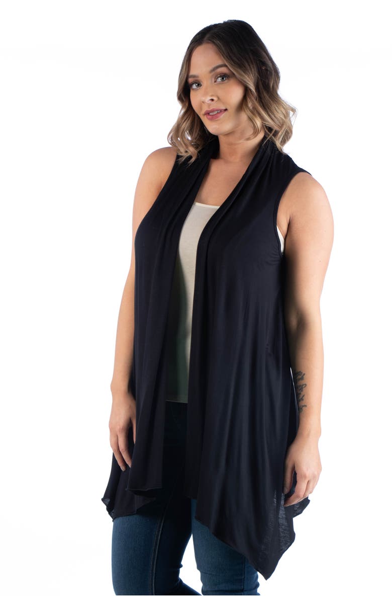 24seven Comfort Apparel Plus Size Asymmetric Open Front Cardigan, Alternate, color, Black