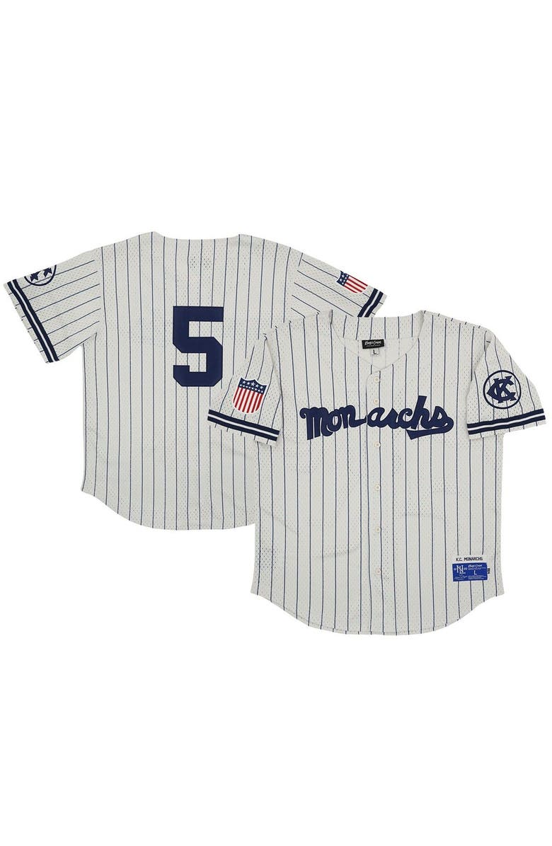 RINGS & CRWNS Men's Rings & Crwns #5 Cream Kansas City Monarchs Mesh Button-Down Replica Jersey, Main, color, 