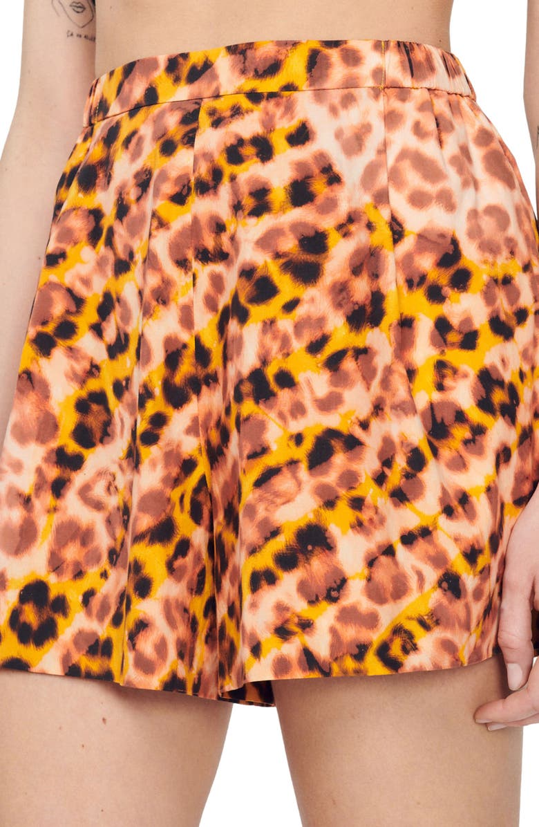 SANDRO Orson Leopard Print Shorts, Alternate, color, Orange / Noir