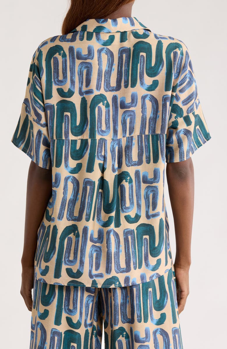 MELLODAY Easy Woven Pullover Shirt, Alternate, color, Taupe Blue Geo