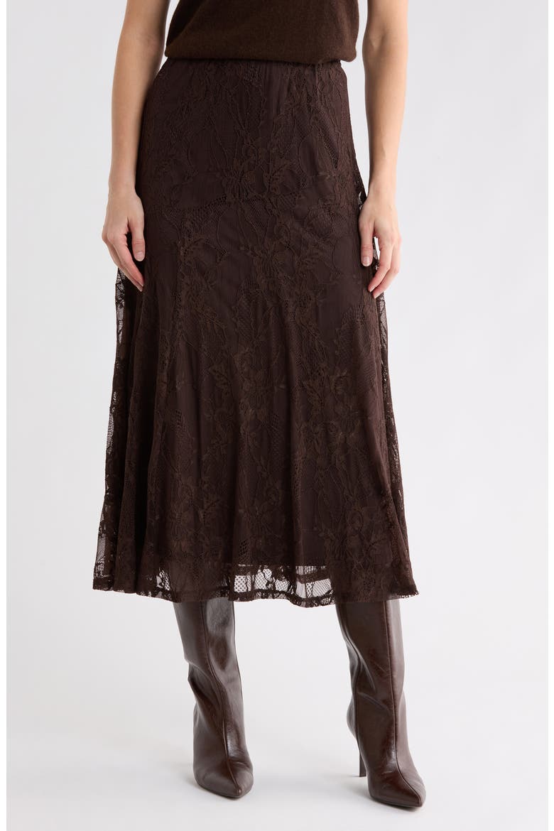 Knit Lace Midi Skirt, Main, color, ESPRESSO