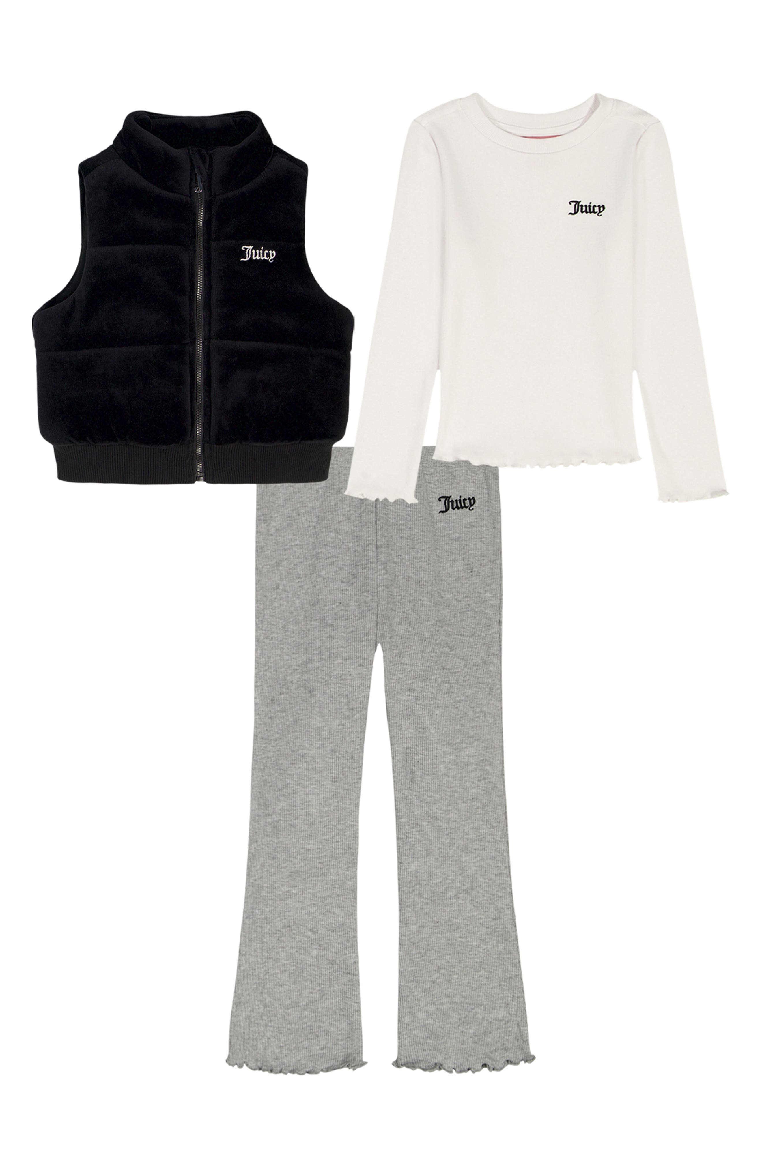 Juicy Couture Kids' T-Shirt, Puffer Vest & Pants Set